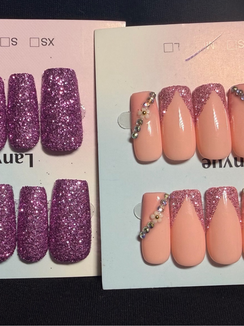 Purple Glitter and Peach Press-On Nail Set - Picture 1 of 2
